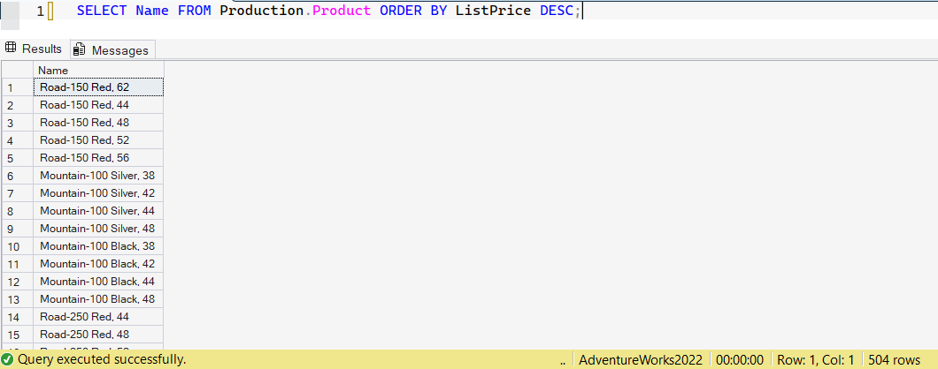 SSMS screenshot: query 7 and its result