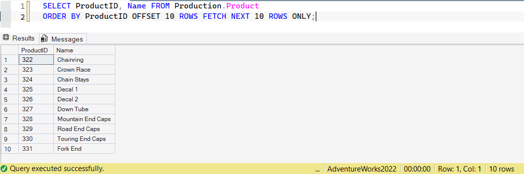 SSMS screenshot: query 9 and its result