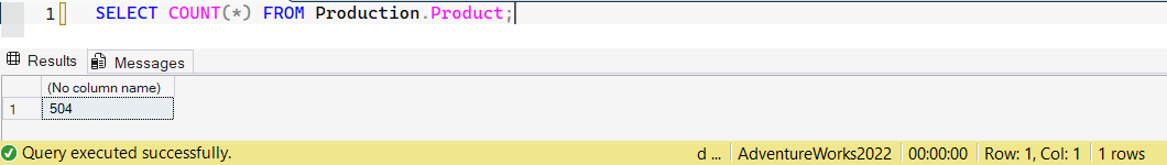 SSMS screenshot: query 1 and its result