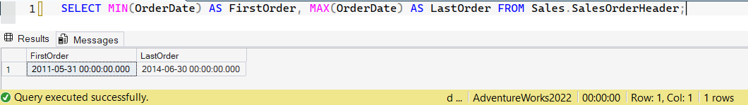 SSMS screenshot: query 10 and its result