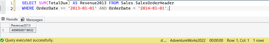 SSMS screenshot: query 14 and its result