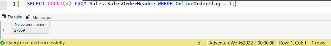 SSMS screenshot: query 15 and its result