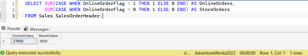 SSMS screenshot: query 16 and its result
