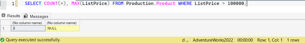 SSMS screenshot: query 17 and its result