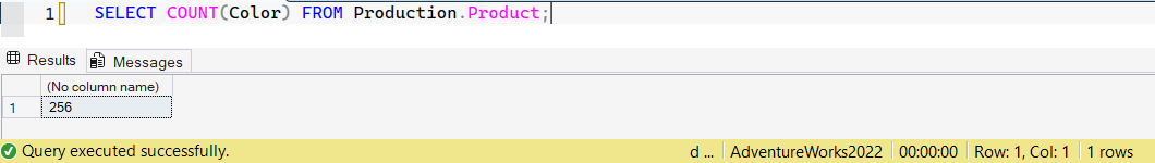 SSMS screenshot: query 2 and its result