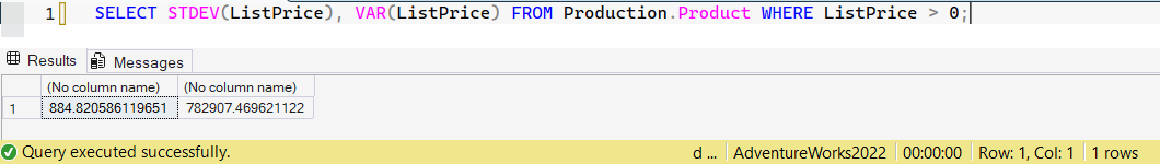 SSMS screenshot: query 25 and its result