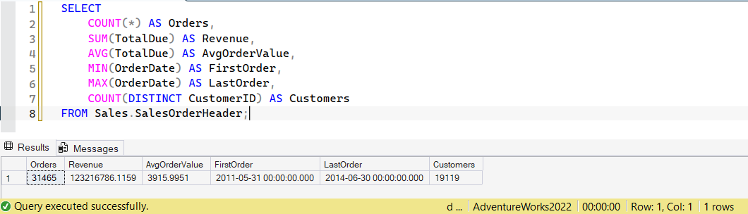 SSMS screenshot: query 26 and its result