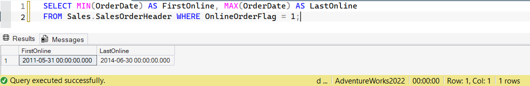 SSMS screenshot: query 30 and its result