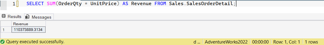 SSMS screenshot: query 5 and its result