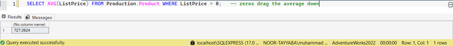SSMS screenshot: query 8 and its result