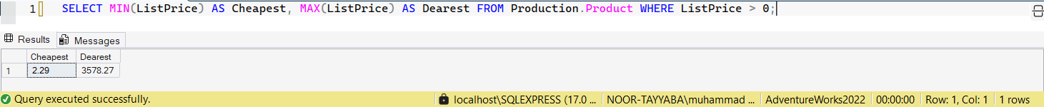 SSMS screenshot: query 9 and its result