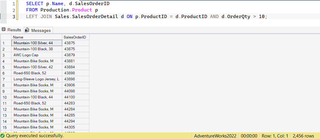 SSMS screenshot: query 14 and its result