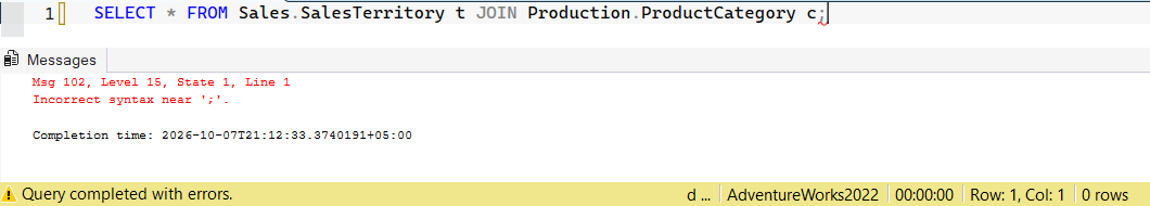 SSMS screenshot: query 19 and its result
