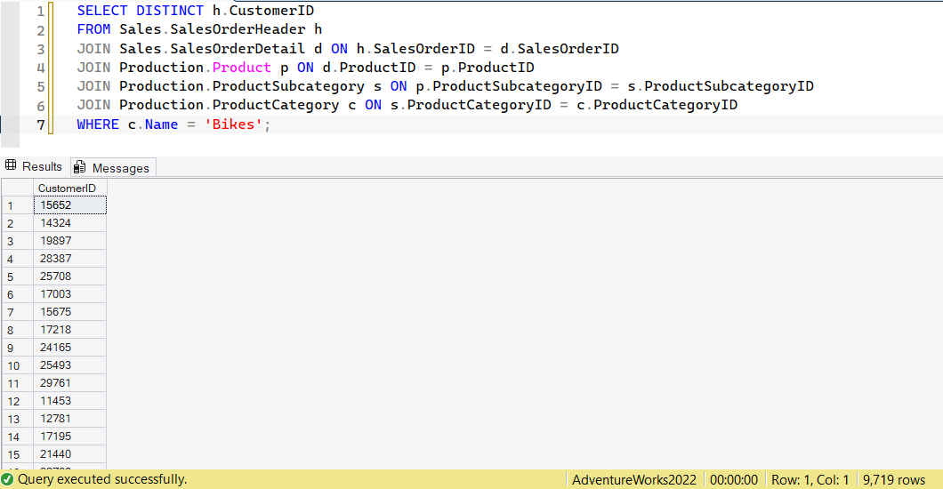 SSMS screenshot: query 26 and its result