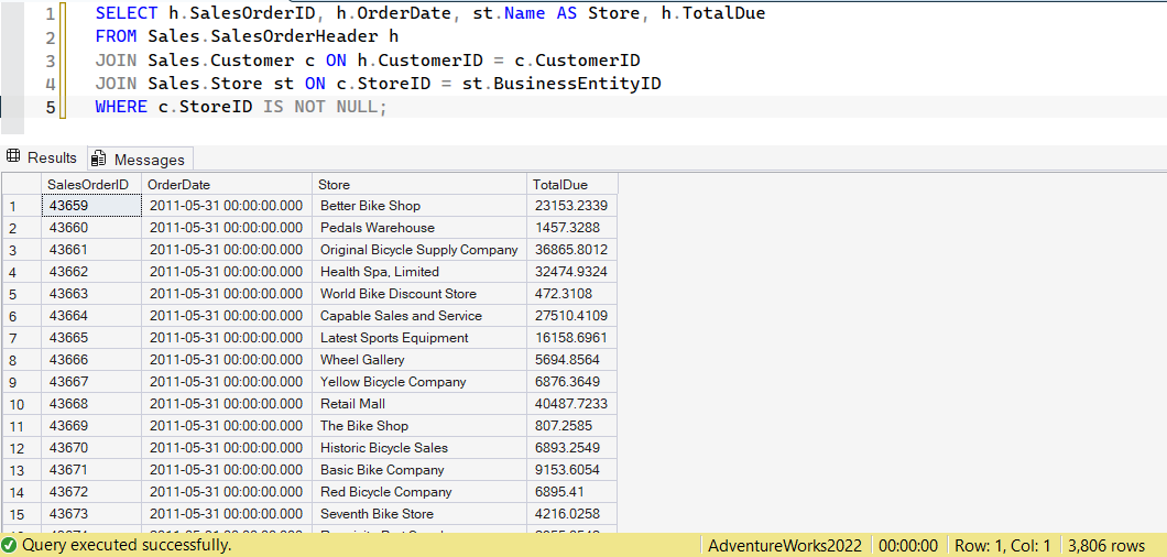 SSMS screenshot: query 28 and its result