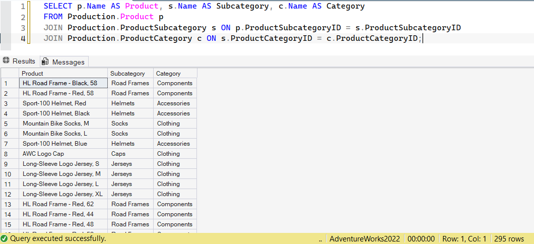 SSMS screenshot: query 5 and its result