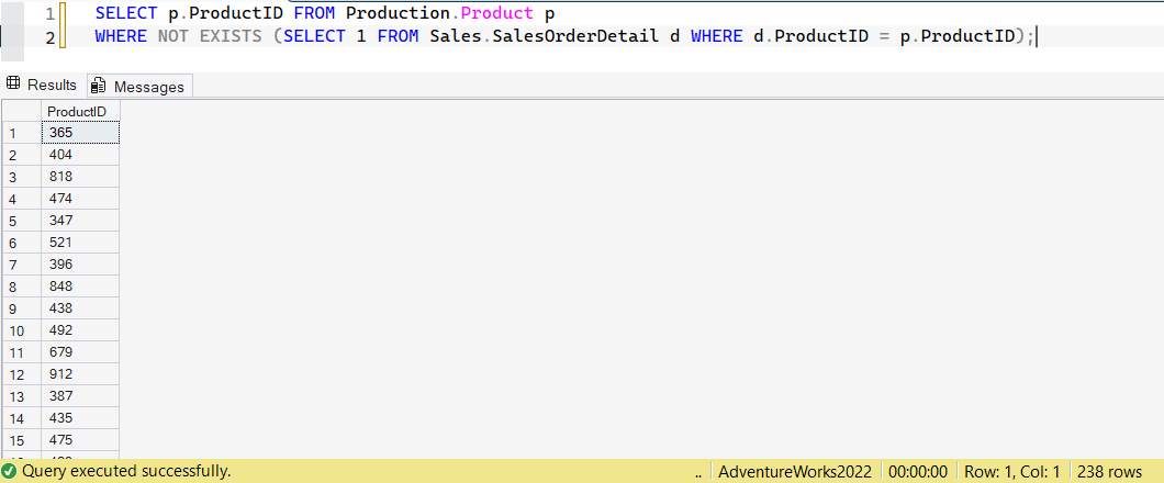 SSMS screenshot: query 14 and its result