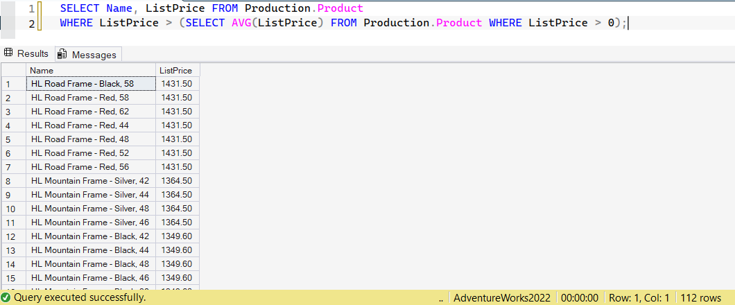SSMS screenshot: query 16 and its result