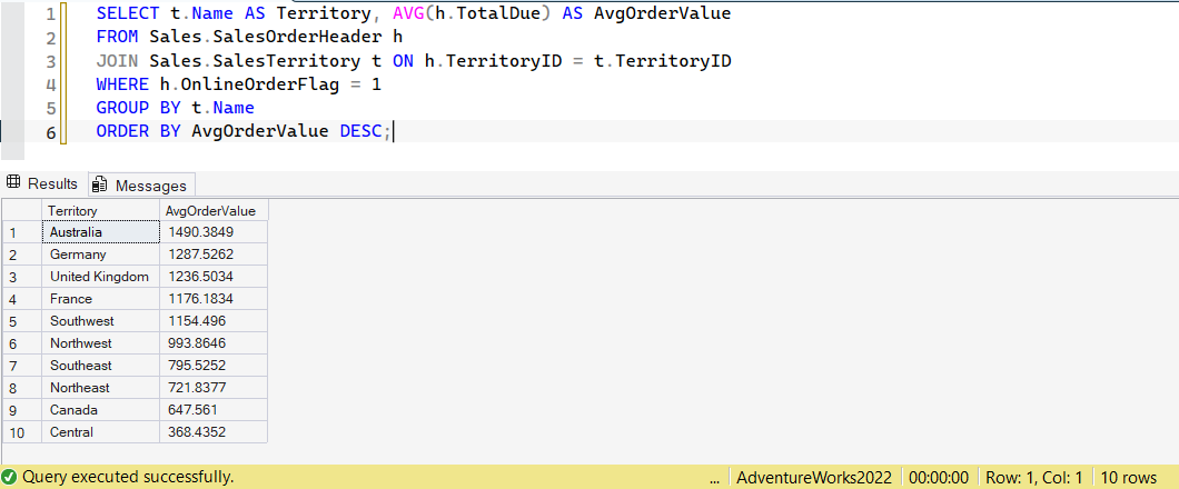 SSMS screenshot: query 24 and its result