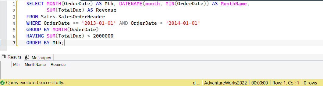 SSMS screenshot: query 27 and its result