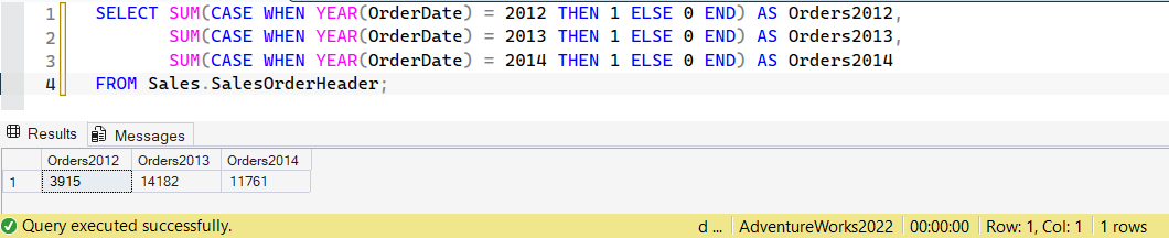 SSMS screenshot: query 11 and its result