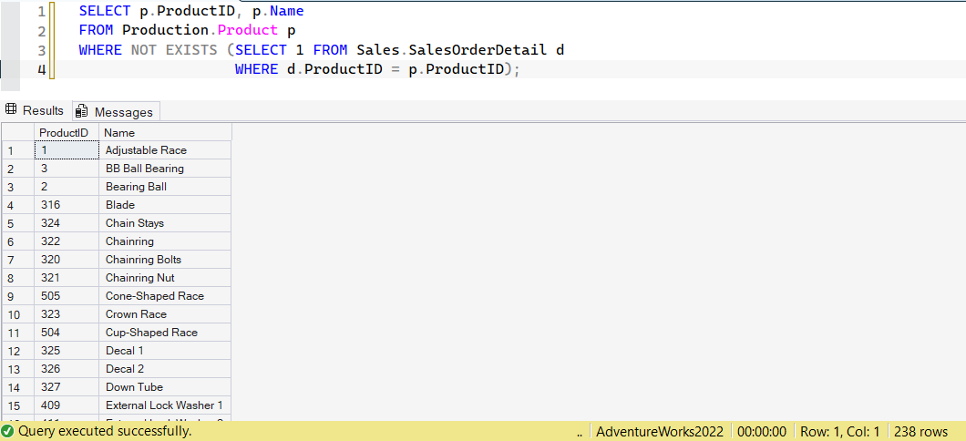 SSMS screenshot: query 13 and its result