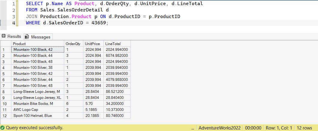 SSMS screenshot: query 14 and its result