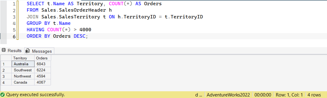 SSMS screenshot: query 17 and its result