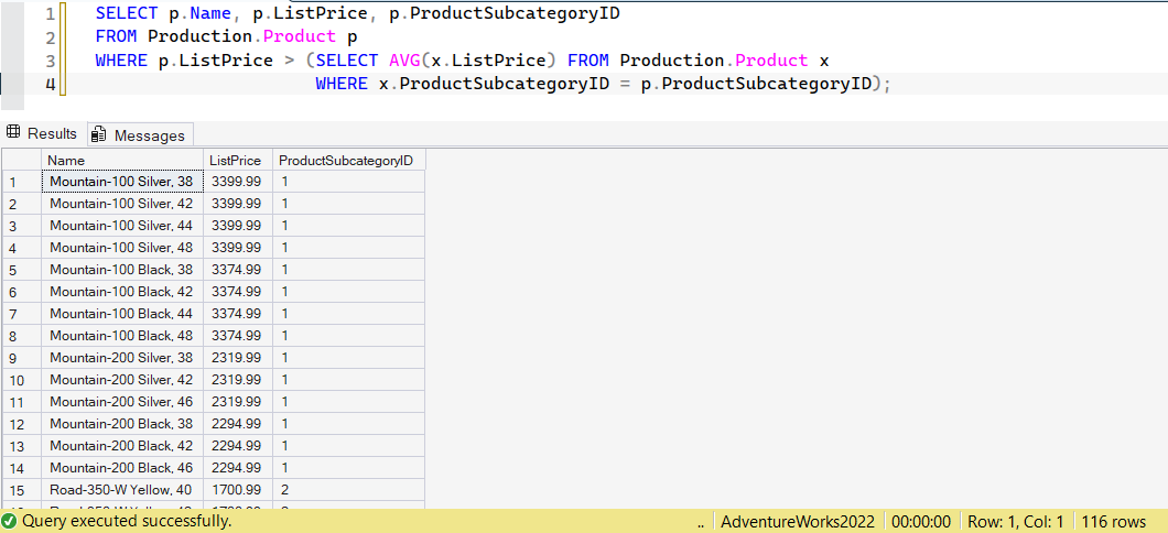 SSMS screenshot: query 21 and its result