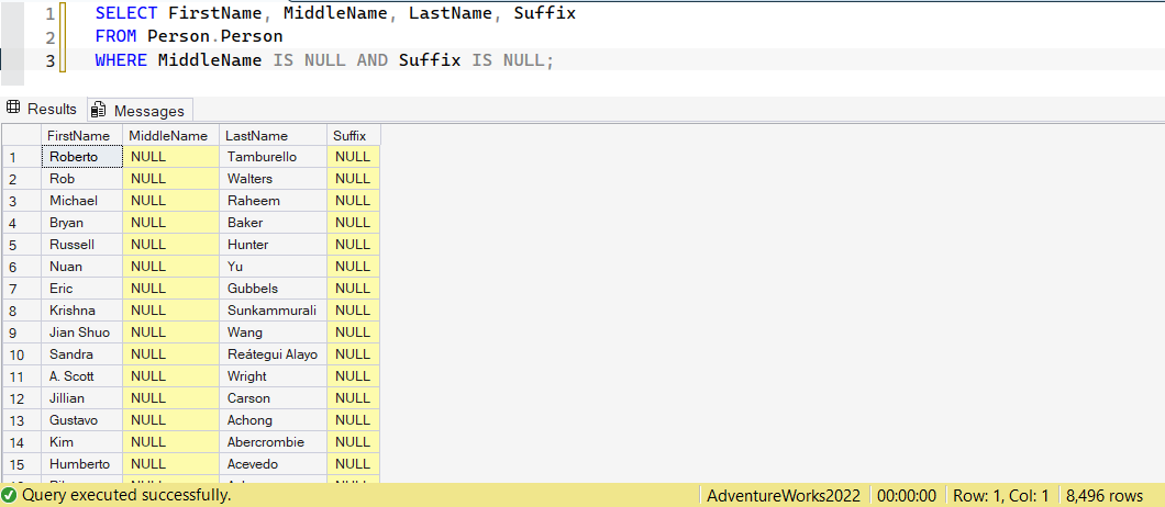 SSMS screenshot: query 4 and its result