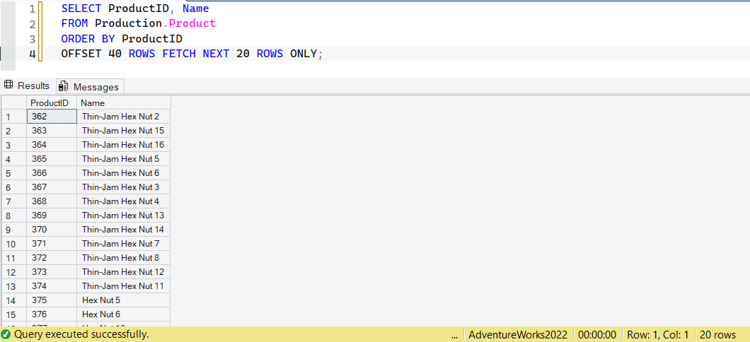 SSMS screenshot: query 6 and its result