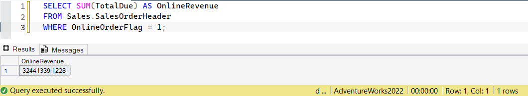 SSMS screenshot: query 9 and its result