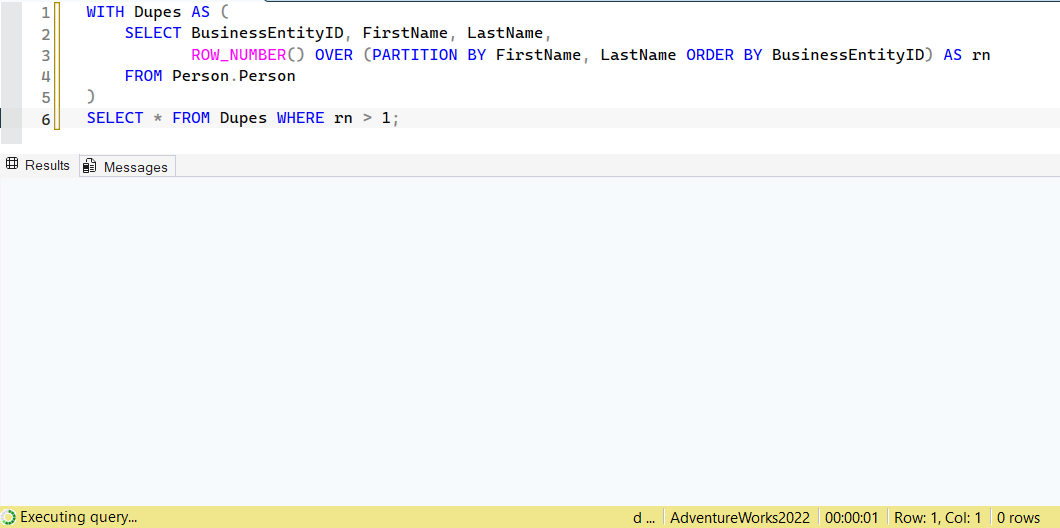 SSMS screenshot: query 14 and its result