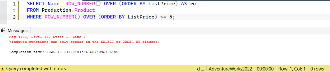 SSMS screenshot: query 16 and its result