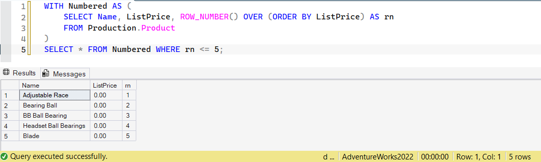 SSMS screenshot: query 17 and its result
