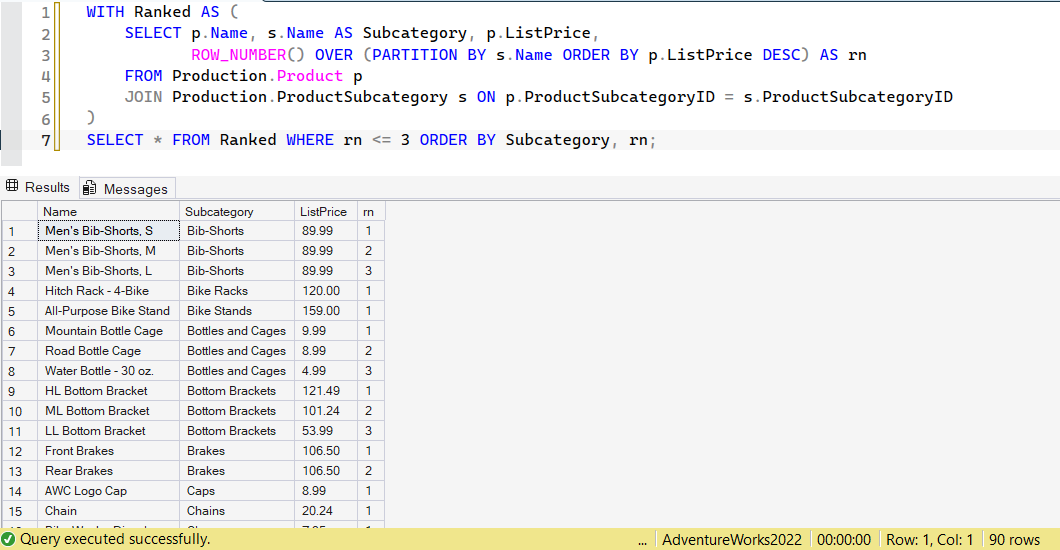 SSMS screenshot: query 4 and its result