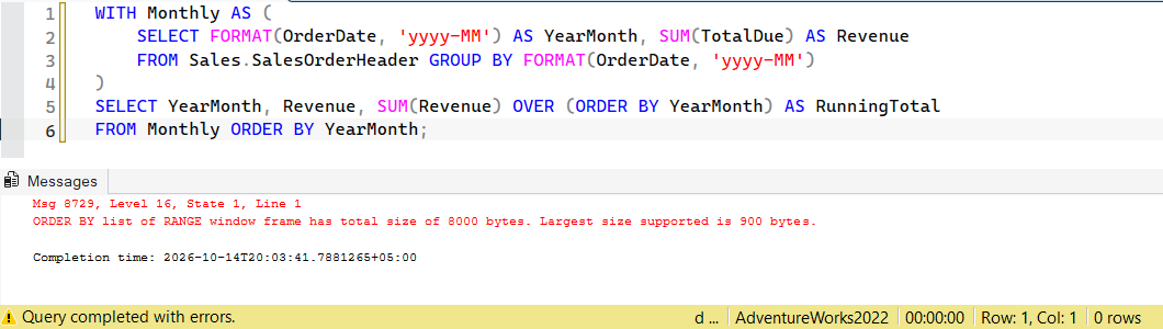 SSMS screenshot: query 5 and its result