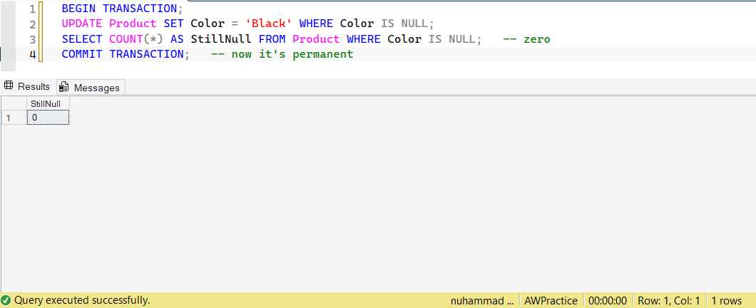SSMS screenshot: query 14 and its result