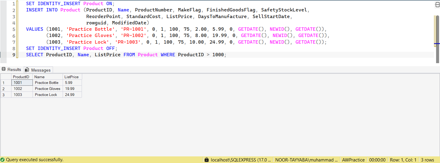 SSMS screenshot: query 20 and its result